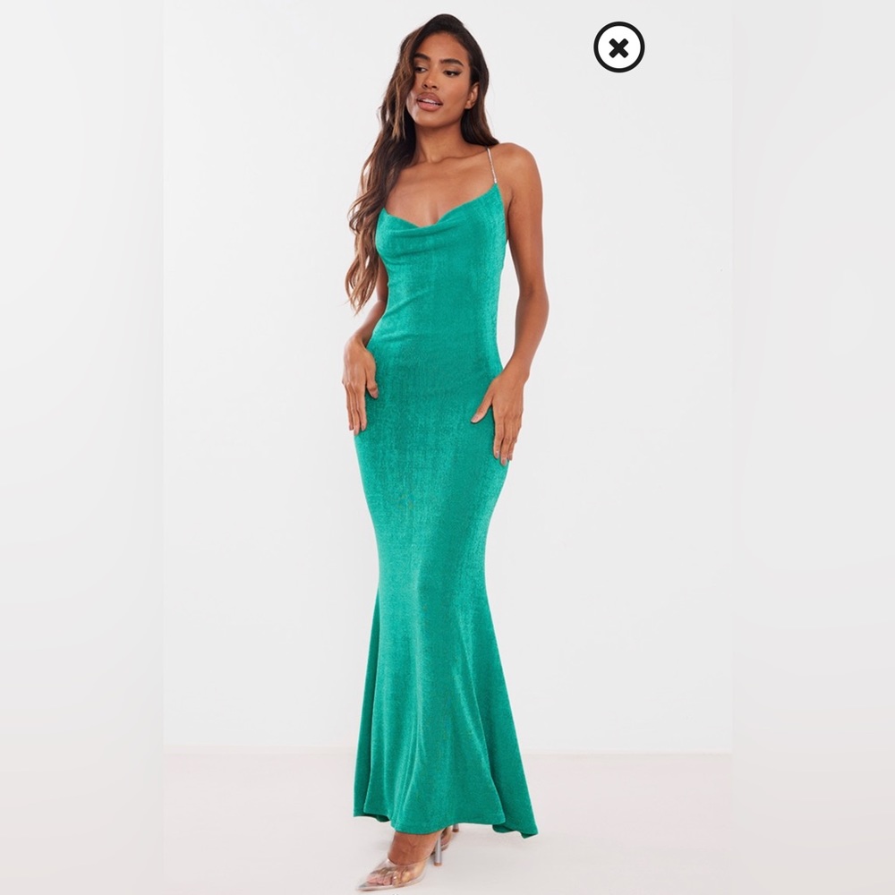 Pretty Little Thing maxi formal green dress. Size 4. Only worn once